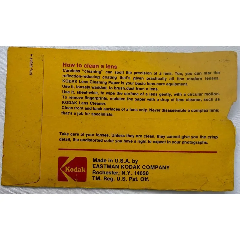 Kodak‎ Vintage Lens Cleaning Paper 20 Sheets Photography Camera Supplies